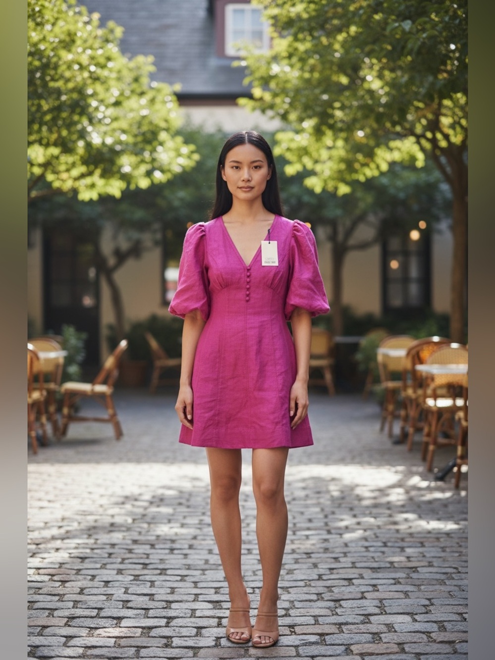 Aje dusk puff sleeve, mini dress, deep magenta